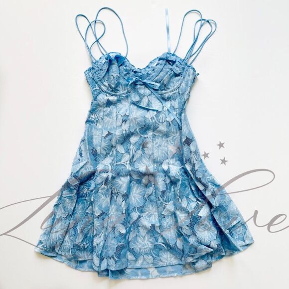 FOR LOVE & LEMONS Kate Mini Floral Dress in Blue NWT - Picture 3 of 10